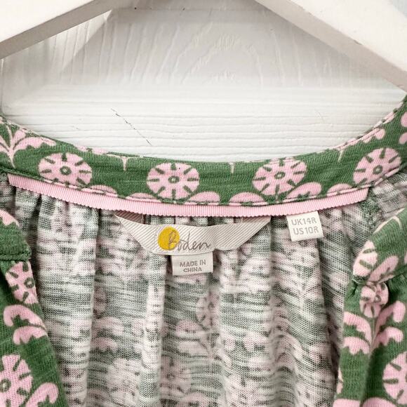 Boden Green Pink Floral Print Fit Flare Tie Waist Jersey V Neck Mini Dress 10R - Picture 3 of 9